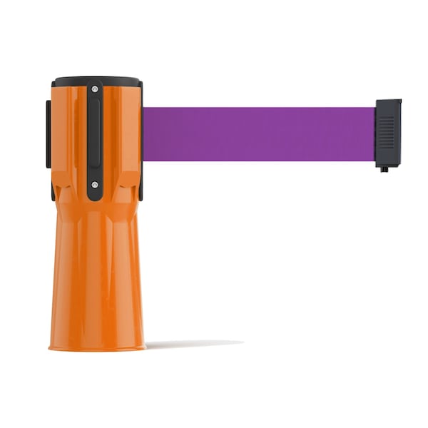 Montour Line Retractable Belt Barrier Cone Mount Orange Case 9ft. Purple Belt CP100-OR-PE-90 - main